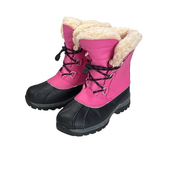 BearPaw | Girls Leather Pink Faux Fur Winter Snow Boots Size 5 - Picture 1 of 15